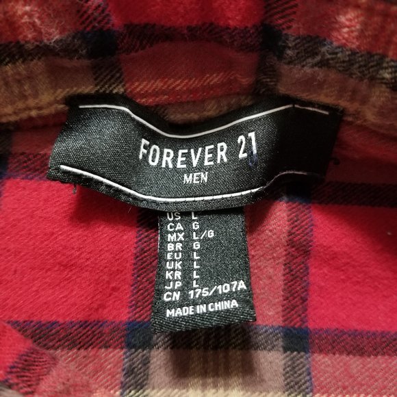 Forever 21 Men shirt Large distressed flannel button up plaid ripped torn grunge - Picture 14 of 15